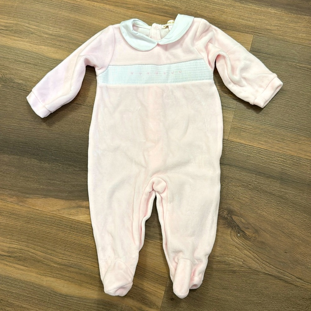 Mintini Baby Pink Peter Pan and Smocked Onesie